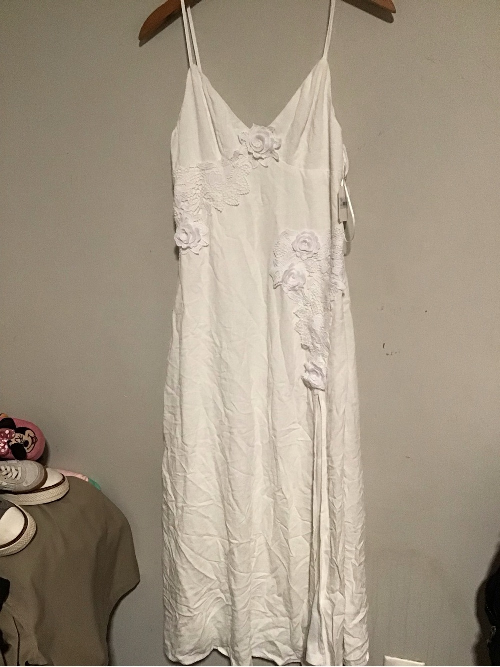 Altar'd State White Floral Appliqué Maxi Slip Dress